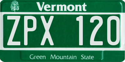 VT license plate ZPX120