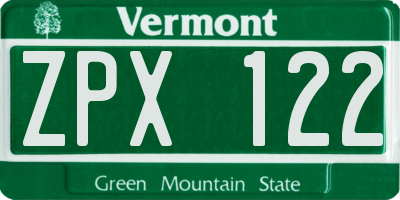 VT license plate ZPX122