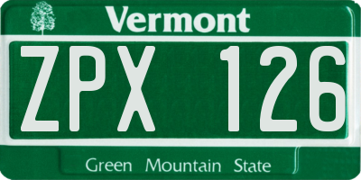 VT license plate ZPX126