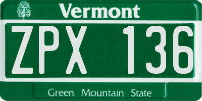 VT license plate ZPX136