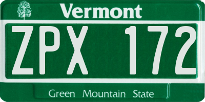 VT license plate ZPX172