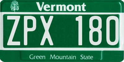 VT license plate ZPX180