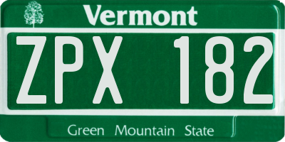 VT license plate ZPX182