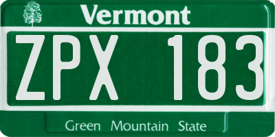 VT license plate ZPX183