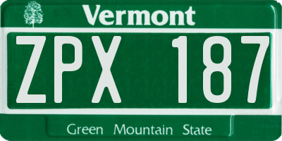 VT license plate ZPX187