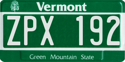 VT license plate ZPX192
