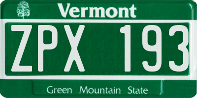 VT license plate ZPX193