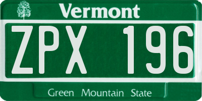 VT license plate ZPX196