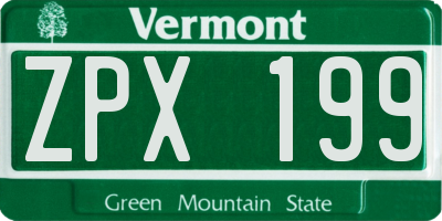 VT license plate ZPX199