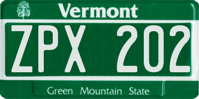 VT license plate ZPX202
