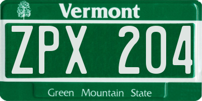 VT license plate ZPX204