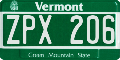 VT license plate ZPX206