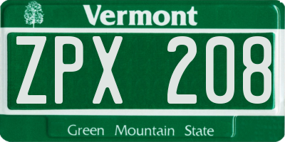 VT license plate ZPX208