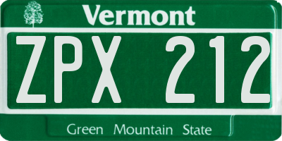 VT license plate ZPX212