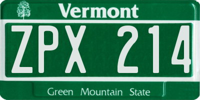 VT license plate ZPX214
