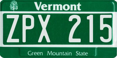 VT license plate ZPX215
