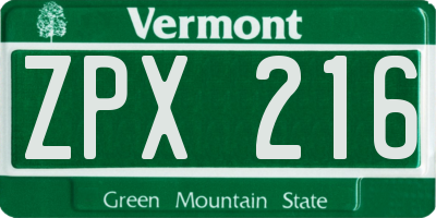 VT license plate ZPX216