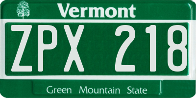 VT license plate ZPX218