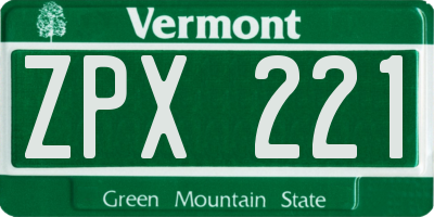 VT license plate ZPX221