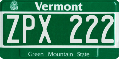 VT license plate ZPX222