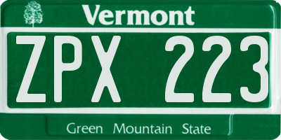 VT license plate ZPX223