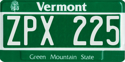 VT license plate ZPX225