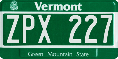VT license plate ZPX227