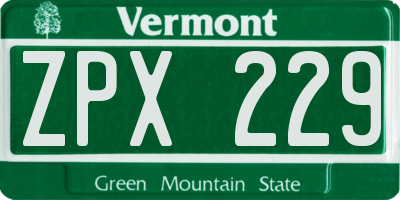 VT license plate ZPX229