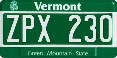 VT license plate ZPX230