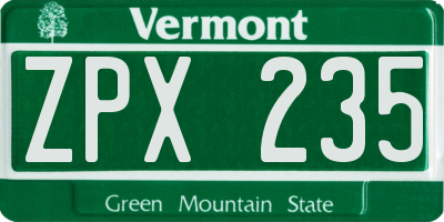 VT license plate ZPX235