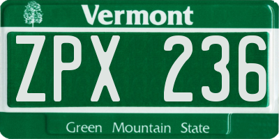 VT license plate ZPX236
