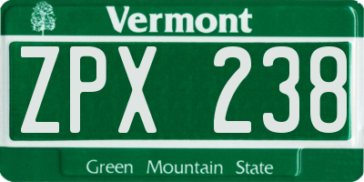 VT license plate ZPX238