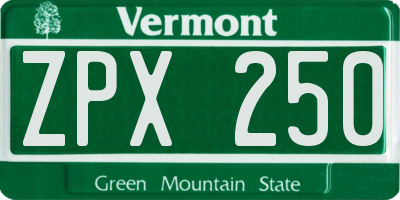 VT license plate ZPX250