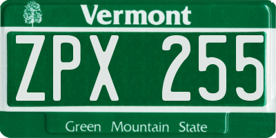 VT license plate ZPX255