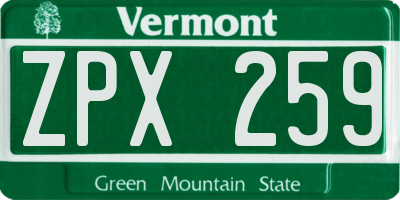 VT license plate ZPX259