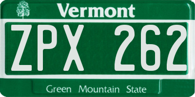 VT license plate ZPX262