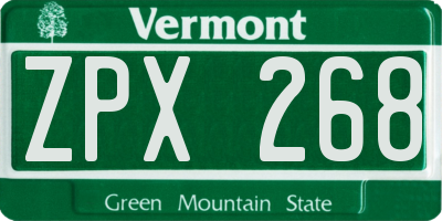 VT license plate ZPX268
