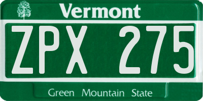 VT license plate ZPX275