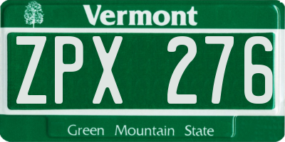 VT license plate ZPX276