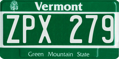 VT license plate ZPX279