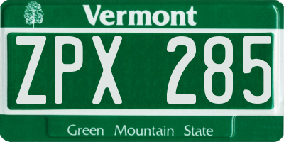 VT license plate ZPX285