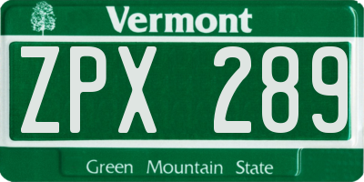 VT license plate ZPX289