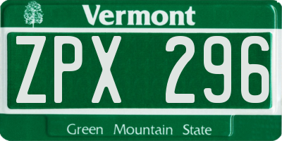 VT license plate ZPX296