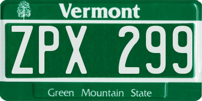 VT license plate ZPX299
