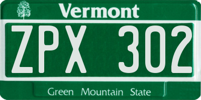 VT license plate ZPX302