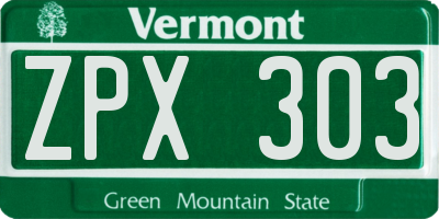 VT license plate ZPX303
