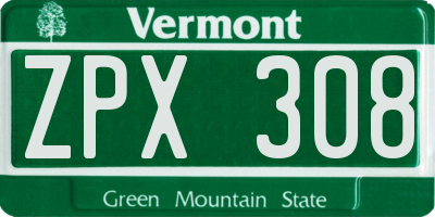 VT license plate ZPX308