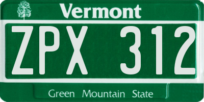VT license plate ZPX312