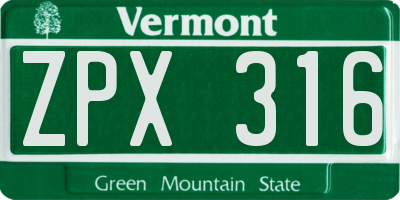 VT license plate ZPX316