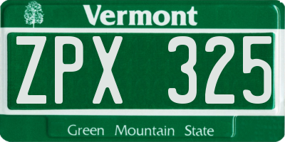 VT license plate ZPX325